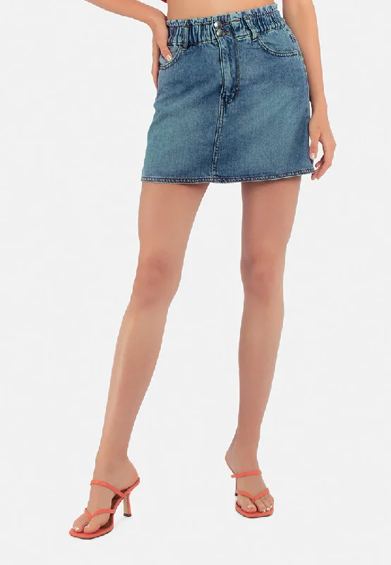 Blue Raw Hem Denim Skirt