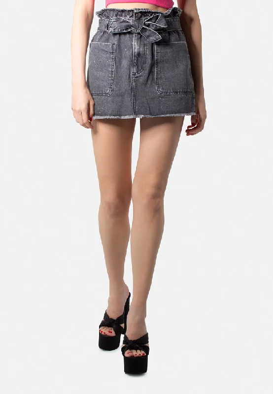 Grey Paperbag Denim Mini Skirt