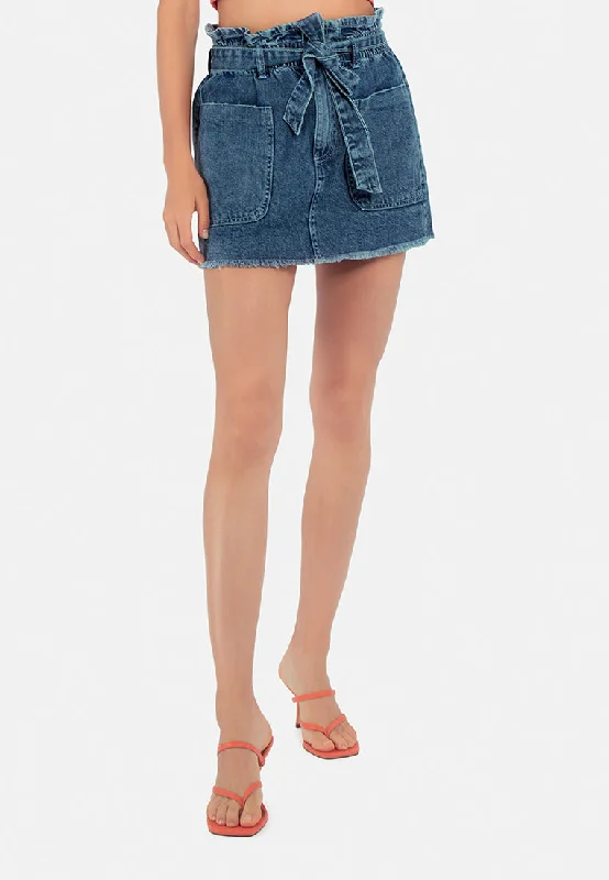 Paperbag Denim Mini Skirt