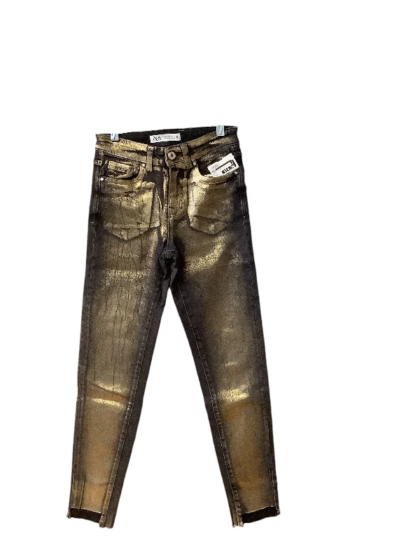 Jeans Skinny By Zara In Gold, Size: 2