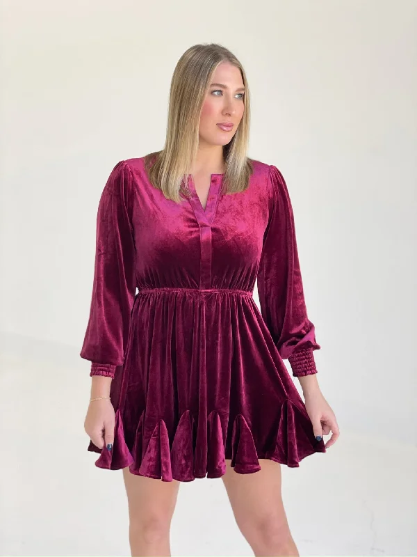 Dream Big Velvet Dress - Burgundy