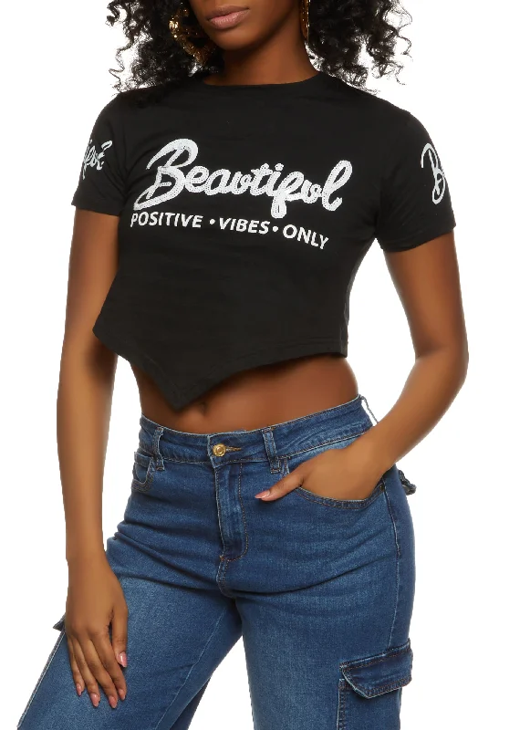 Beautiful Positive Vibes Only Sequin Graphic Top