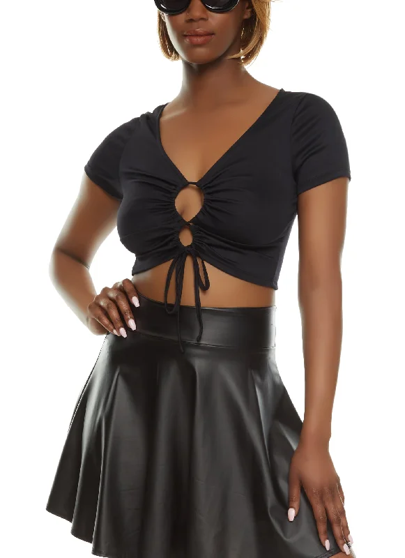 Cut Out Lace Up Front Crop Top