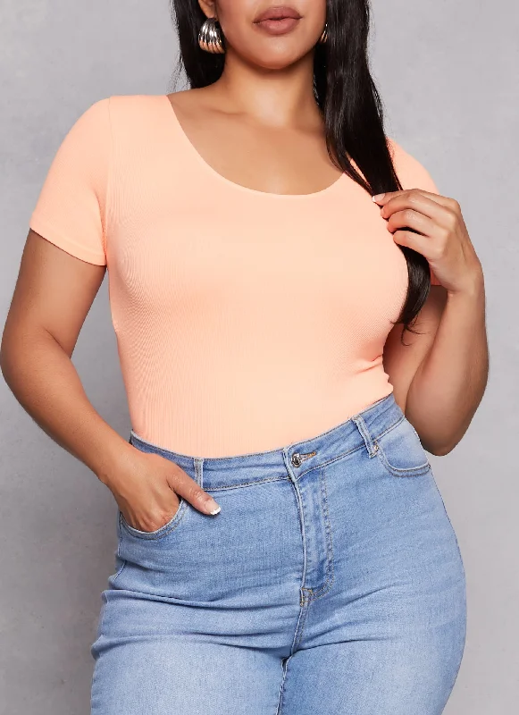 Plus Size Criss Cross Back Short Sleeve Tee