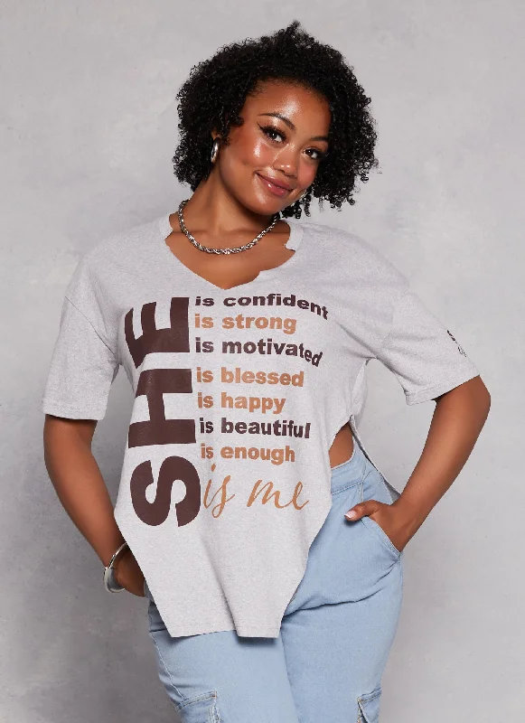 Plus Size She Is Me Hanky Hem Graphic Tee