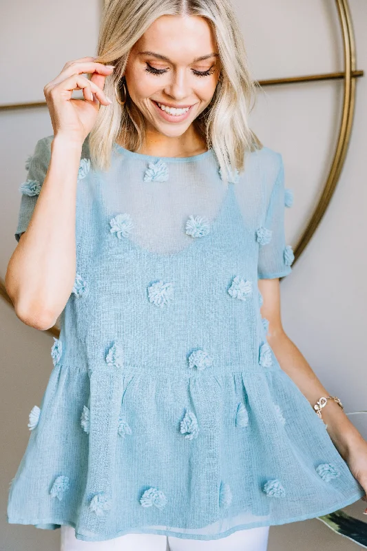 It's All Real Seafoam Blue Swiss Dot Blouse