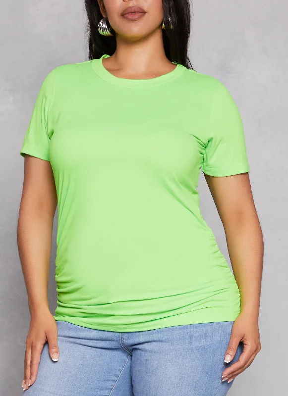 Plus Size Basic Ruched Side Crew Neck Tee