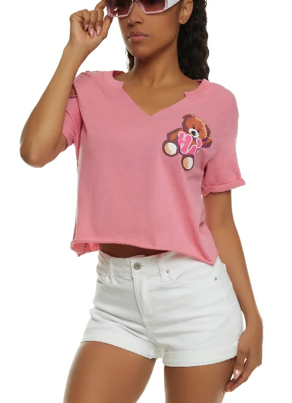 Hi Bye Teddy Bear Notch Neck Tee