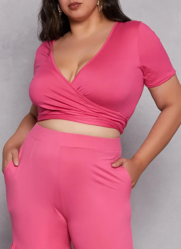 Plus Size Cropped Wrap Top