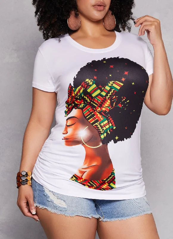 Plus Size Afro Girl Graphic Ruched Tee