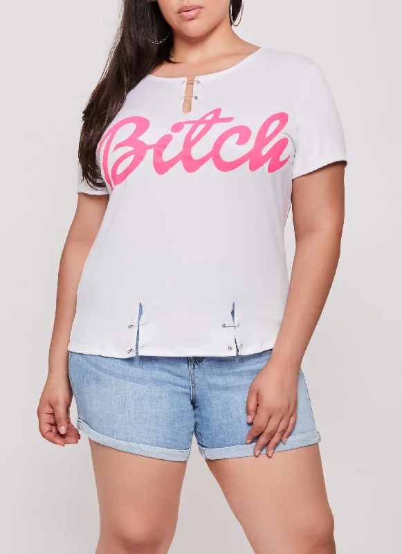 Plus Size Bitch Safety Pin Graphic Tee