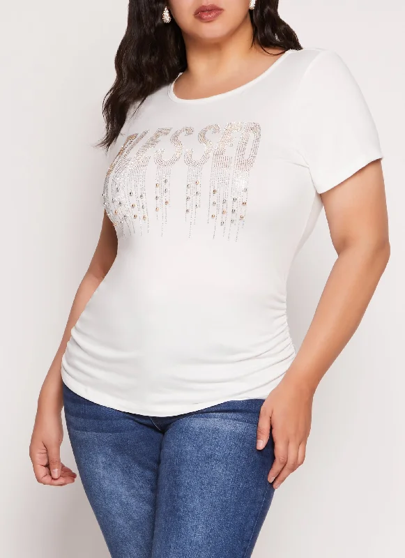 Plus Size Blessed Rhinestone Beaded Graphic Tee