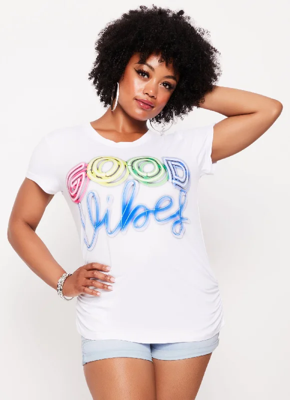 Plus Size Good Vibes Ruched Graphic Tee