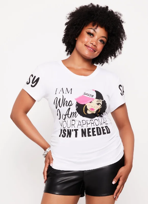 Plus Size I Am Who I Am Ruched Graphic Tee