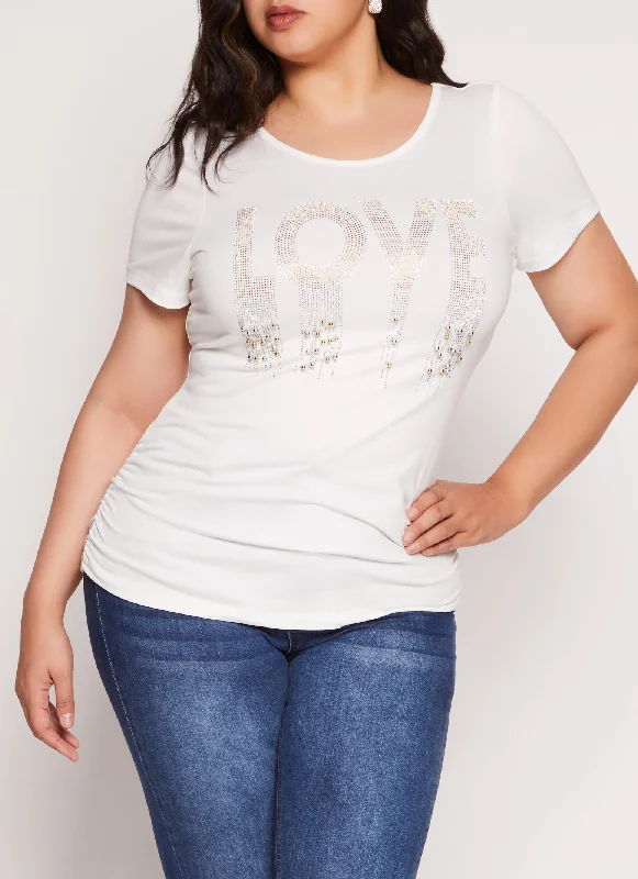 Plus Size Love Rhinestone Studded Graphic Tee