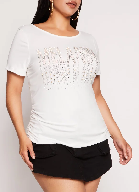 Plus Size Melanin Rhinestone Beaded Graphic Tee