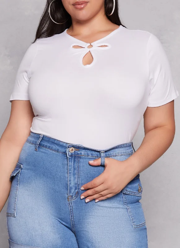 Plus Size O Ring Keyhole Short Sleeve Tee