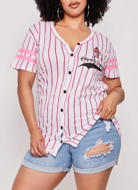 Plus Size Perfectly Imperfect Graphic Baseball Shirt