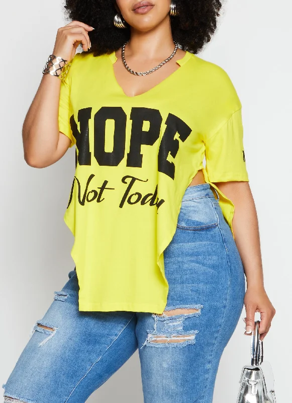 Plus Size Nope Not Today Notch Neck Top