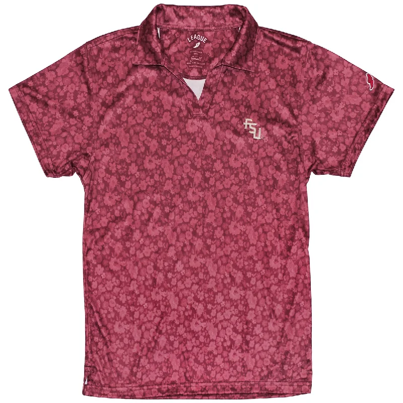 League Women's Stacked FSU Logo Sublimated Floral Polo - Garnet