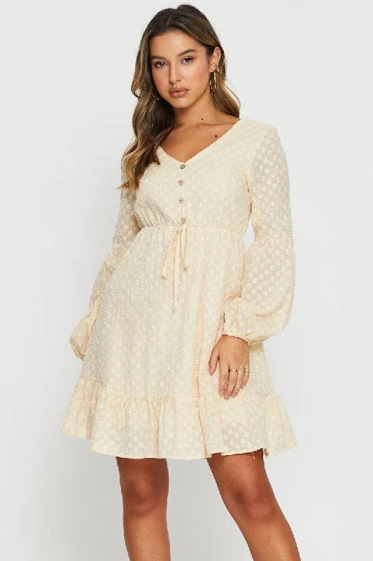 Beige Mini Dress Long Sleeve