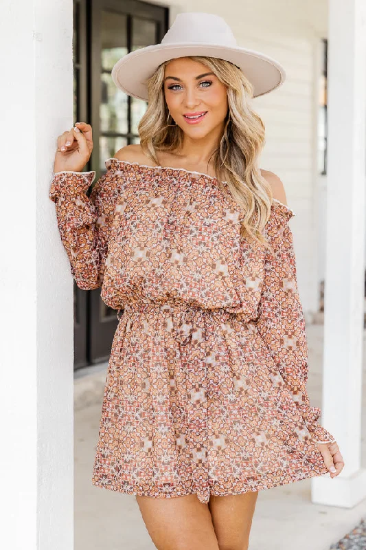 Humble And Kind Beige Floral Off The Shoulder Mini Dress FINAL SALE