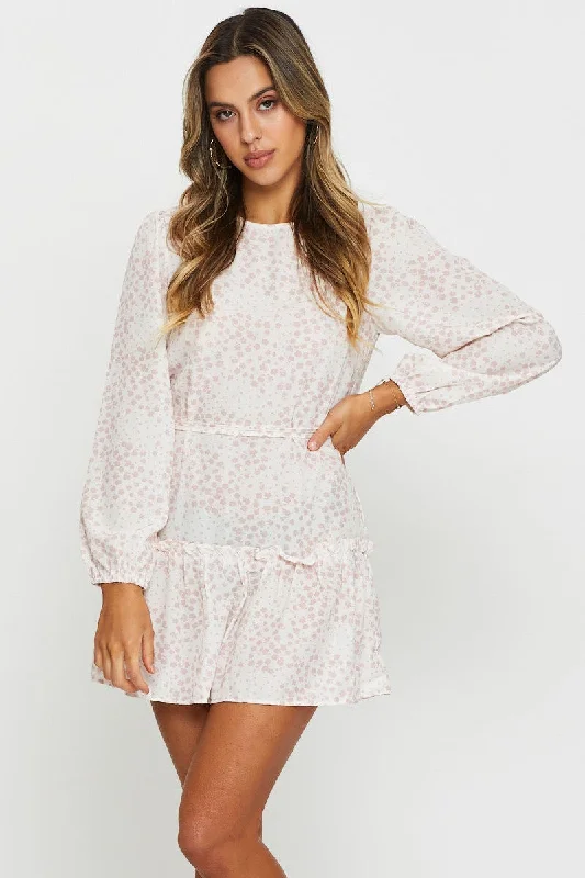 Print Mini Dress Long Sleeve