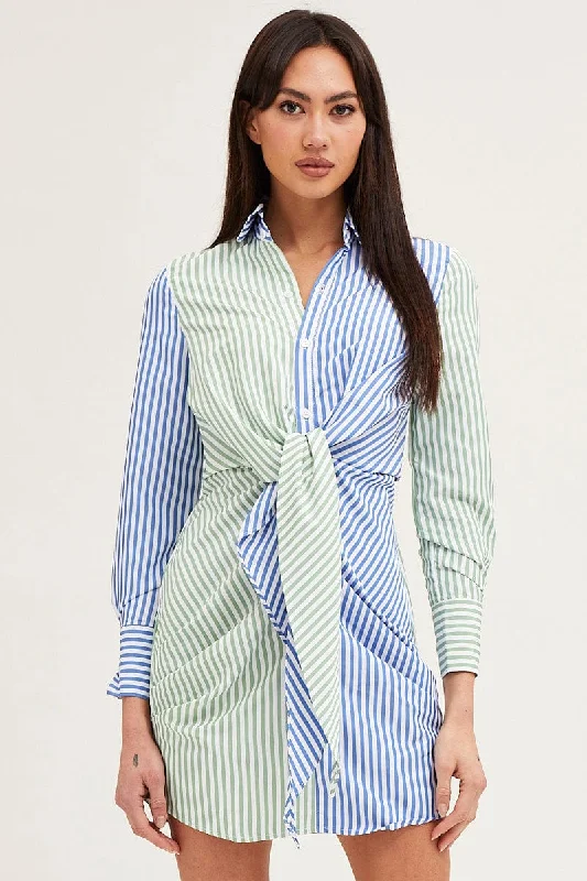 Stripe Shirt Dress Long Sleeve Mini