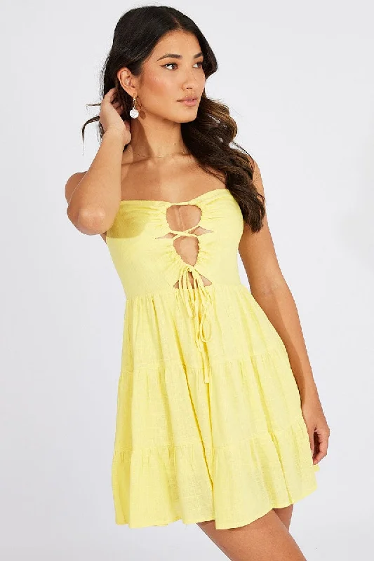 Yellow Fit And Flare Dress Strappy Mini