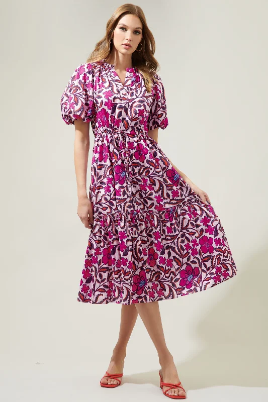 Aubrey Floral Ginny Bubble Sleeve Midi Dress