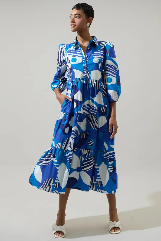 Beatty Geometric Button Up Midi Dress