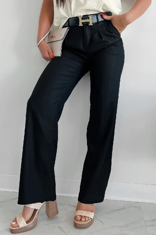 Brunch In Nantucket Linen Wide Leg Pant (Black)