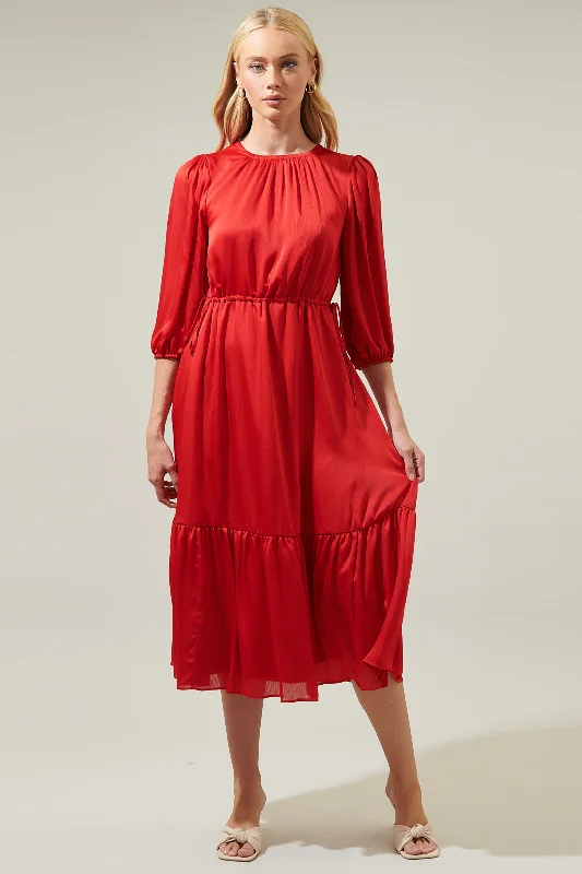 Carmine Solid Midi Dress