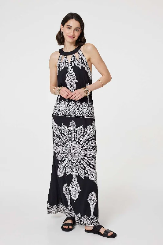 Mosaic Print Halter Neck Long Dress