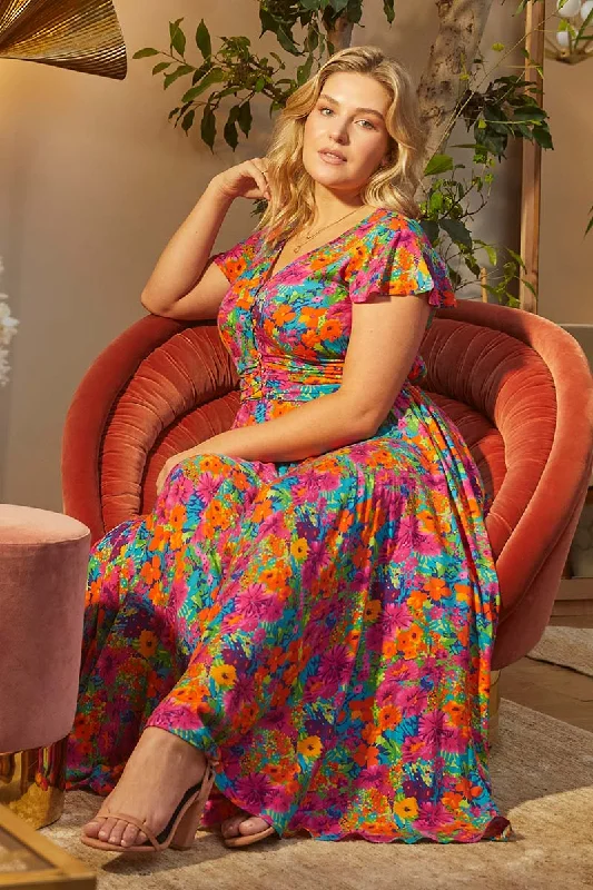 Floral Ruched Front Maxi Dress