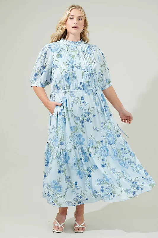 Dusty Floss Floral Pleated Midi Dress Curve