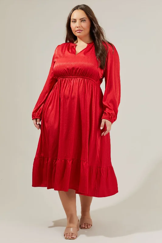 Fabiola Split Neck Midi Dress Curve