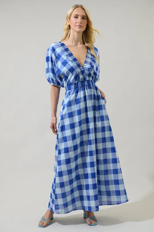 Hant Plaid V-Neck Midi Dress