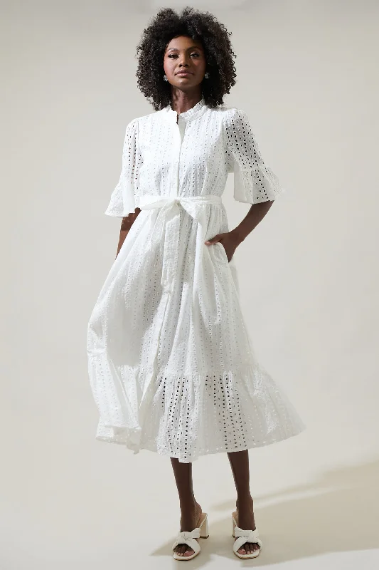 Kaylie Eyelet Pem Button Down Midi Dress