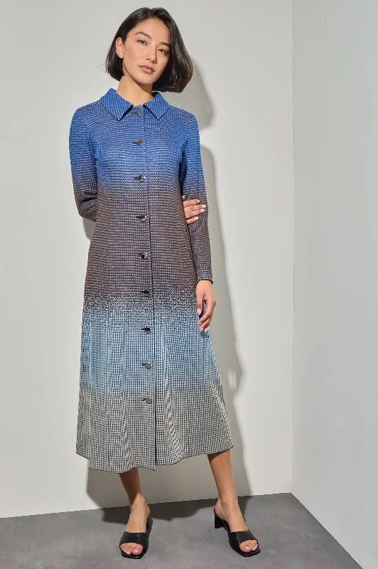 Ombre Jacquard Knit Midi Shirt Dress