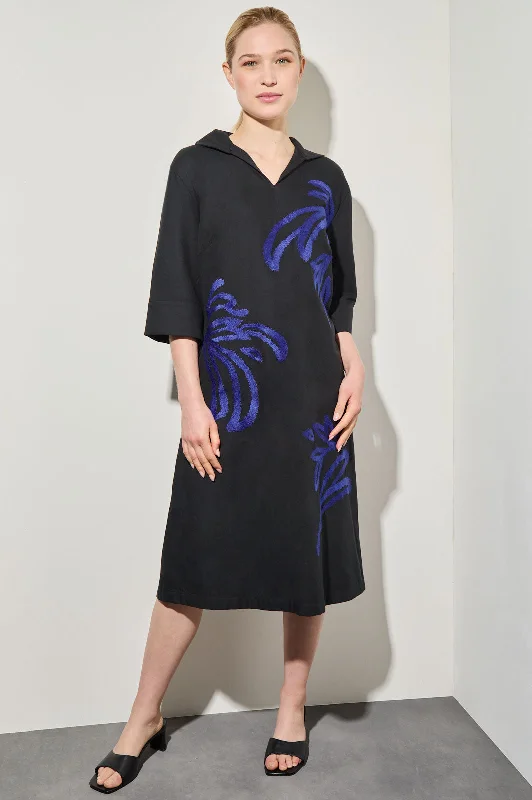 Plus Size Embroidered Twill Midi Shift Dress