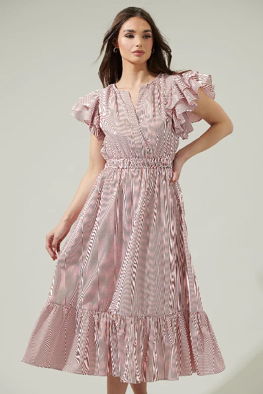 Priscilla Striped Jelina Ruffle Sleeve Midi Dress