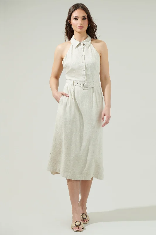 Rina Linen Halter Midi Dress