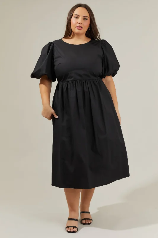 Rye Poplin Puff Sleeve Midi Dress Curve