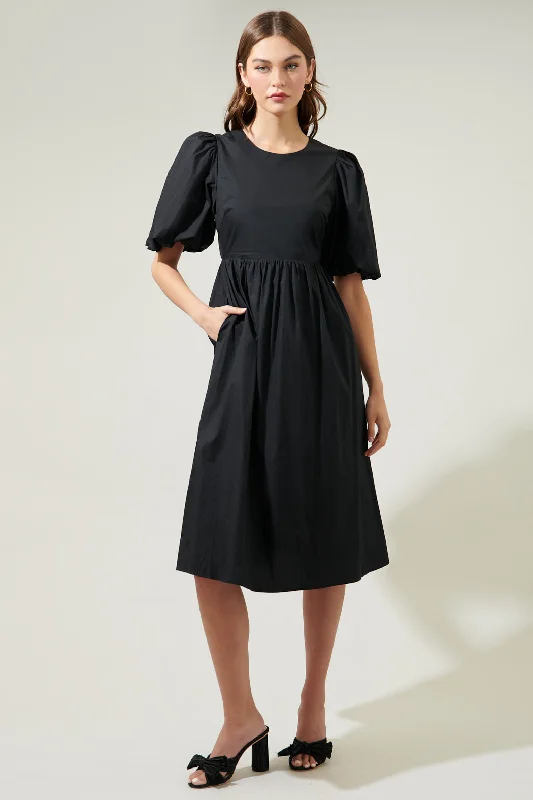 Rye Poplin Puff Sleeve Midi Dress