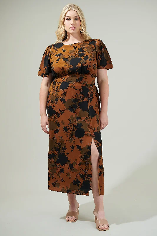 Sandy Floral Bloom Midi Dress Curve