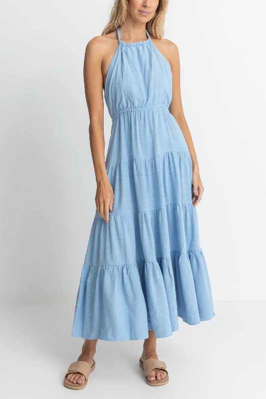 Seacoast Halter Tiered Maxi Dress Sky