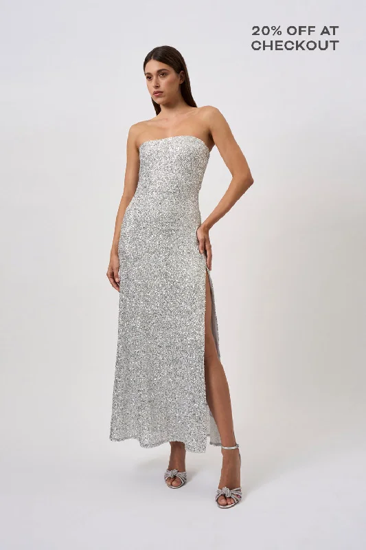 Skylar Sequin Long Line Dress - Brushed Silver