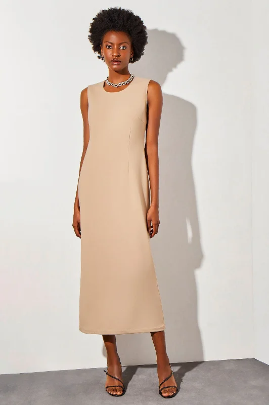 Stretch Deco Crepe Sheath Midi Dress