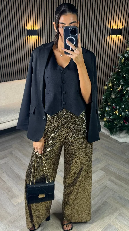 Tilly Gold Glitter Detail Wide Leg Trousers